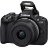 The Canon EOS R50 mirrorless camera and the lens are STM lenses (black) RF-S18-45mm F4.5-6.3 (renewed).