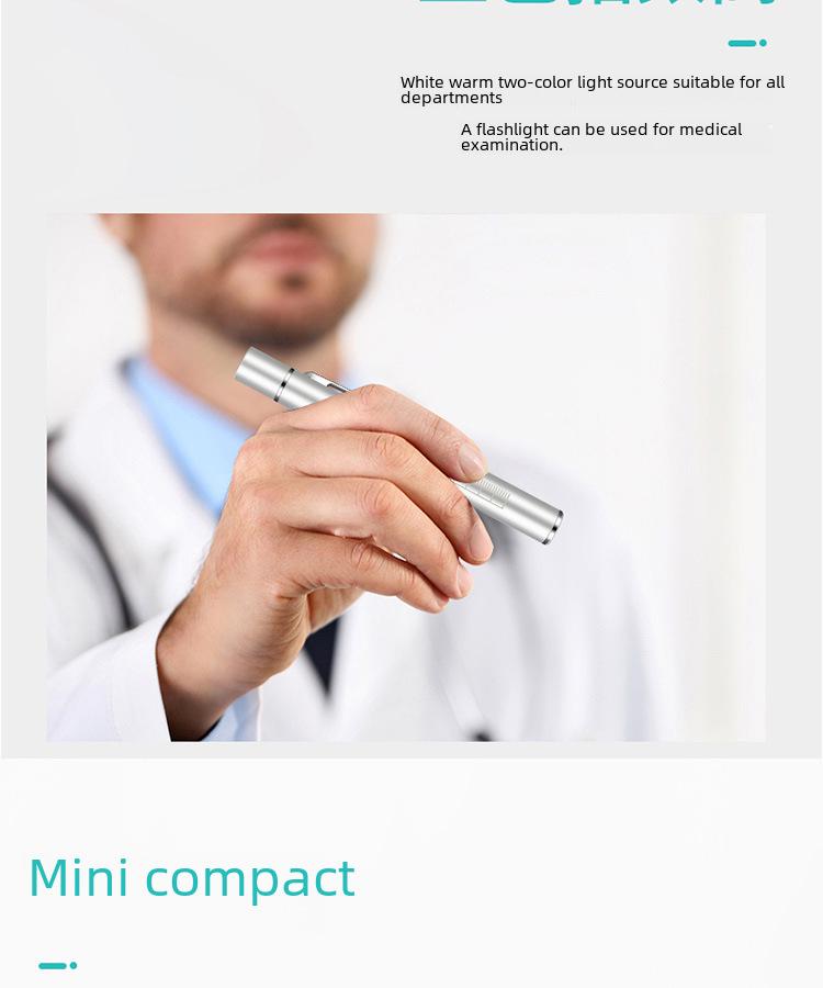 Rechargeable Mini Medical Flashlight for Nurses and Students - Portable Yellow & White Dual Light Pen Light