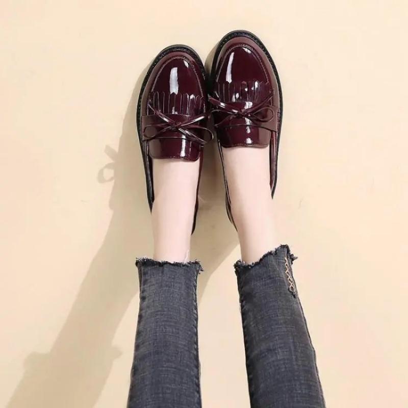 Shiny Small Leather Shoes Female British Style All-match Casual Single Shoes Female Bowknot Social Work Female Shoes Soft Leather