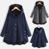 Women Plus Size Casual Button Pockets High Low Long Sleeve Hooded Coat