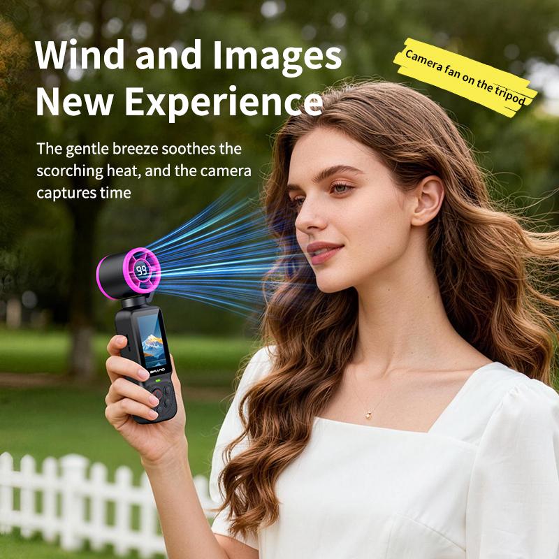 2 in 1 Portable Air Cooling Fan 2000Mah USB Rechargeable 100 Speeds Outdoor Built-in Vlog Camera Travel Handheld Fan