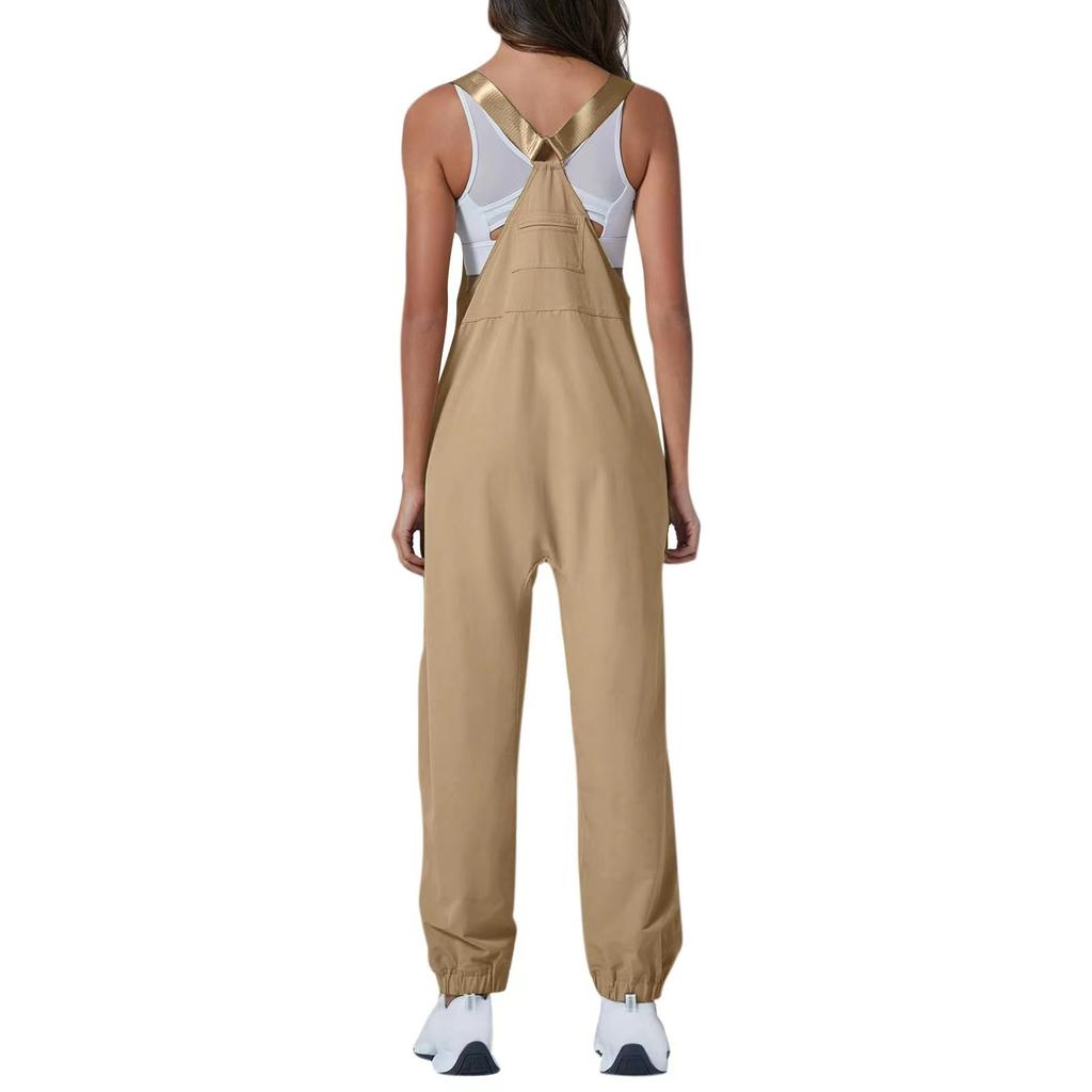 Women's Jumpsuits Summer Fashion Casual Loose Wide Leg Jumpsuits Solid Color Insert Pockets Retro Button Strap Jumpsuits