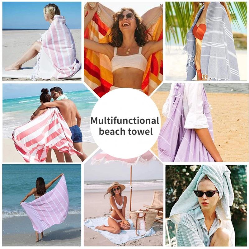 Турецкое пляжное полотенце большого размера из 100% хлопка без песка, легкое полотенце, впитывающее, быстросохнущее, пляжное одеяло, большие полотенца для бассейна и ванны