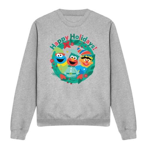 Sesame Street Unisex Adult Happy Holidays Elves Heather Christmas Sweatshirt