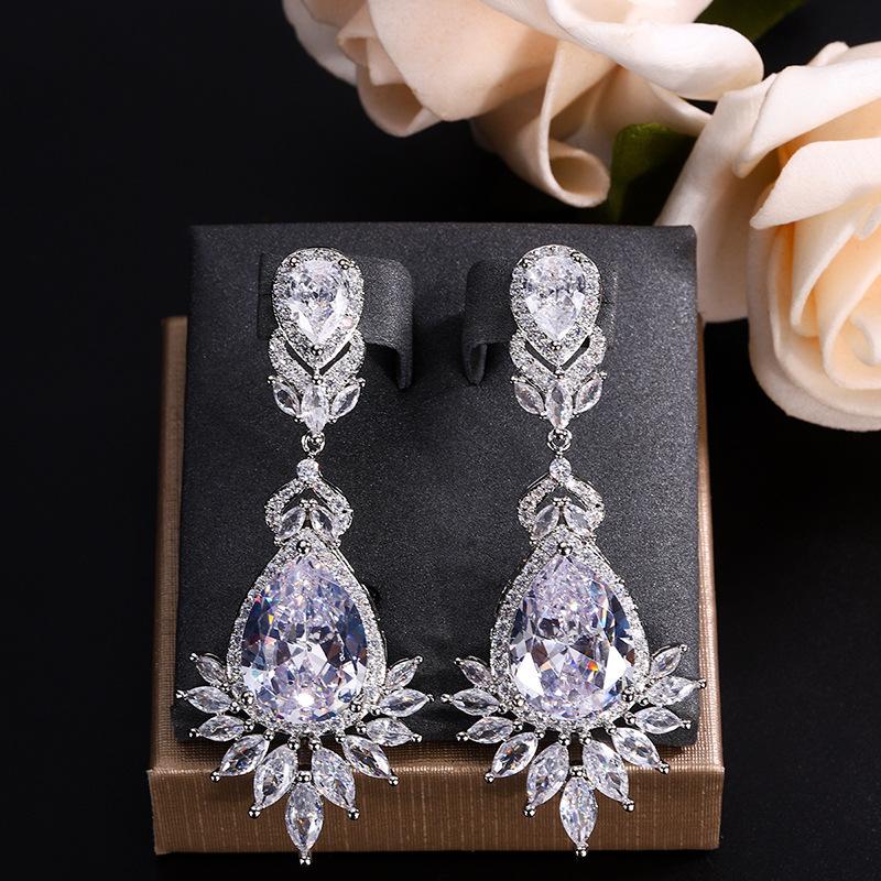 Ювелирные изделия в европейском и американском стиле, ожерелье с каплями воды из циркона, женственное свадебное платье, высококачественные свадебные украшения, комплект сережек-гвоздиков