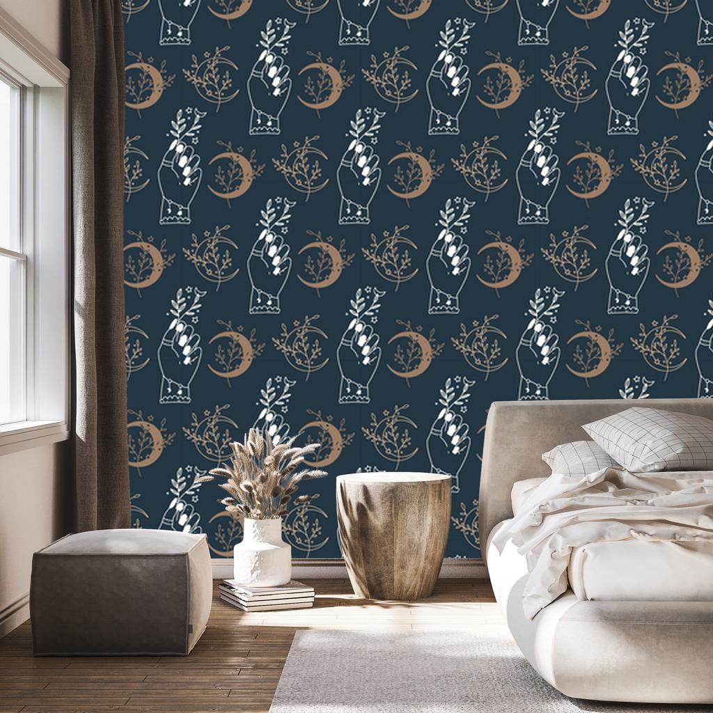 Wallpaper Boho Pattern Navy Blue and Graphite for Living Room and Bedroom 50x1000