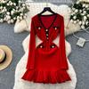 Spring Autumn Women V-neck Full Sleeve Knitted Sweater Party Mini Short Pullover Mermaid Dresses