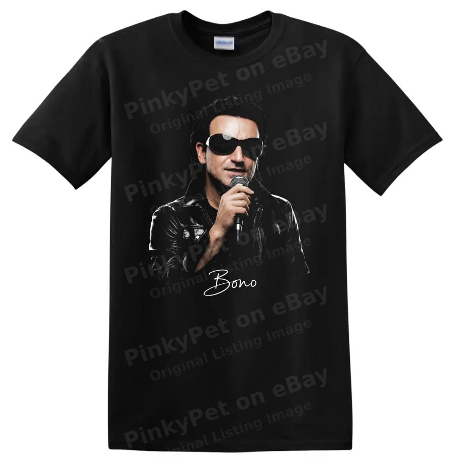 Bono Rock Music Portrait T Shirt U2 Frontman Singing Microphone Tee