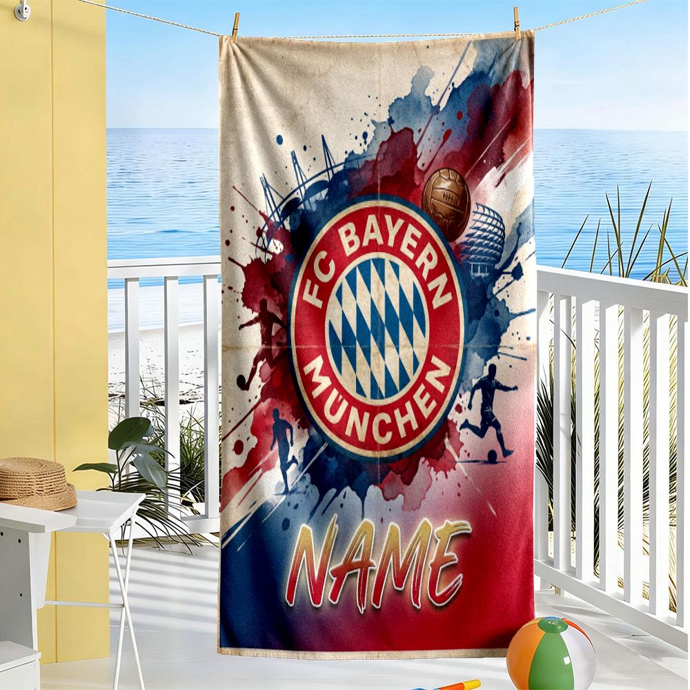 Bayern Munich Soccer Art Personalized Text Beach Towel Super Soft Microfiber Quickdry Fabric