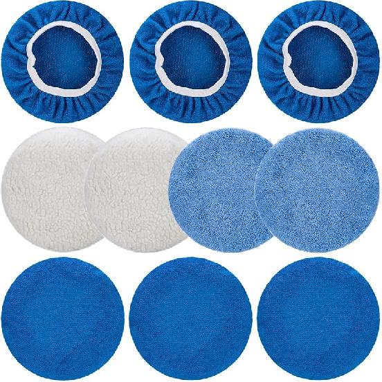 THINKWORK 10 Pcs Car Polishing Pad - 10 Inch Buffing Pad, Microfiber Wax Applicator Pad, Wool, Coral Fleece