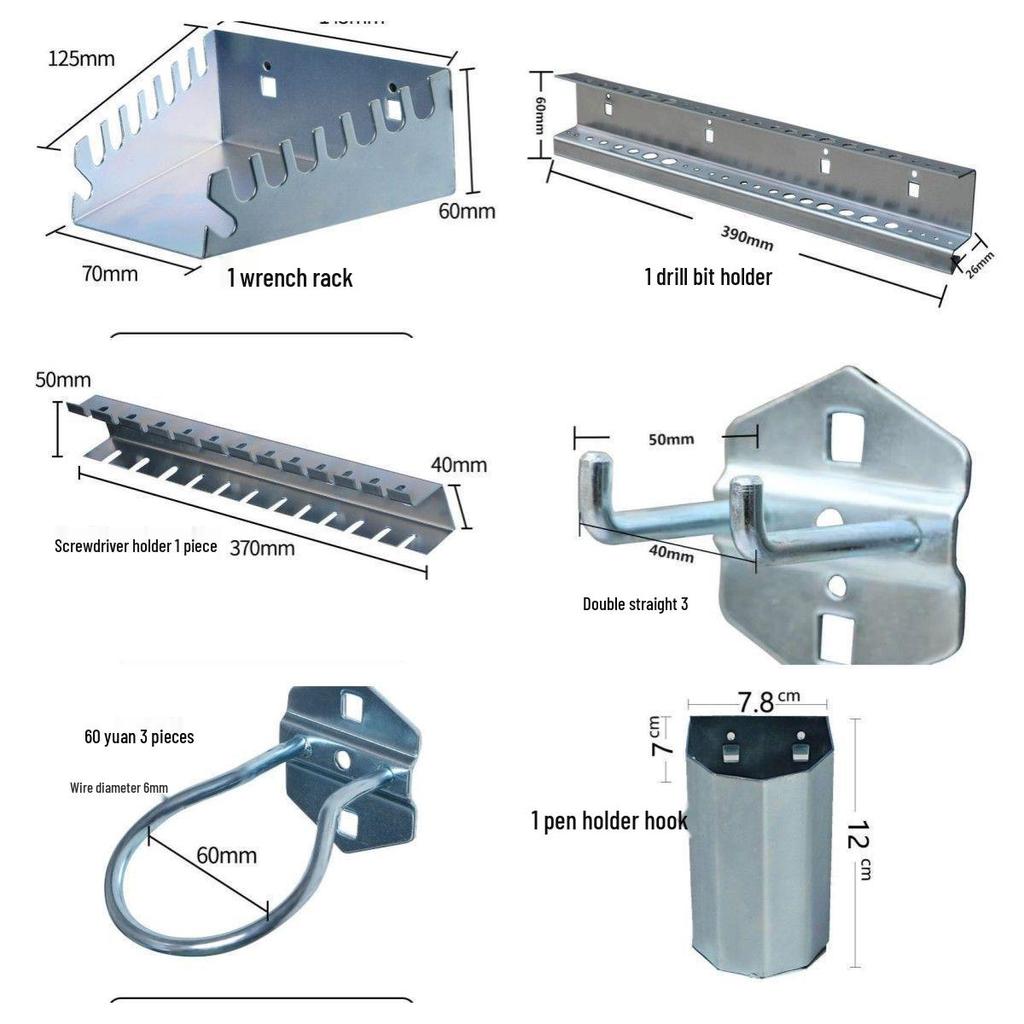 Стеллаж для инструментов с квадратными отверстиями и крючками для отверток и магнитной полосой