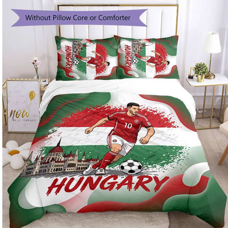 Hungary Football Printed Bedding 3 Piece Set Cozy Breathable Bed Cover Set as Housewarming Holiday Gift