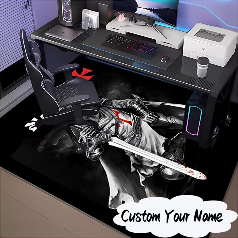 Custom Name Knightly Valor Chivalry Rug for Living Room, Game Rooms, Office, Bedroom, Floor Mat Playful Design, fan gifts Christmas decor