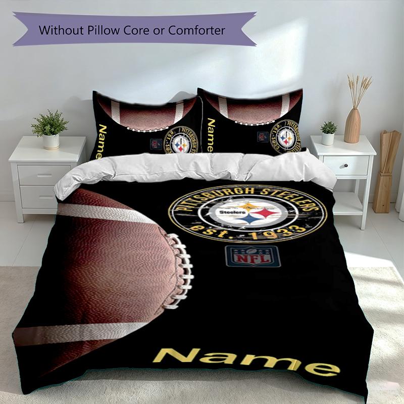 3pcs Custom Name Pittsburgh Steelers Bedding Set,Includes 1 Duvet Cover and 2 Pillowcases,All-season Bedroom Decor