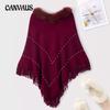 Autumn and Winter Plus Size Jacquard Pearl Tassel Women's Outer Warm Hair Collar Shawl Cape
