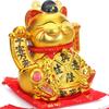 EnergyPower Golden Electric Maneki Neko Ceramic Large Premium Model with Cushion Gold Handmade Cutely Beckons Cat Cat Great for Opening a Store or