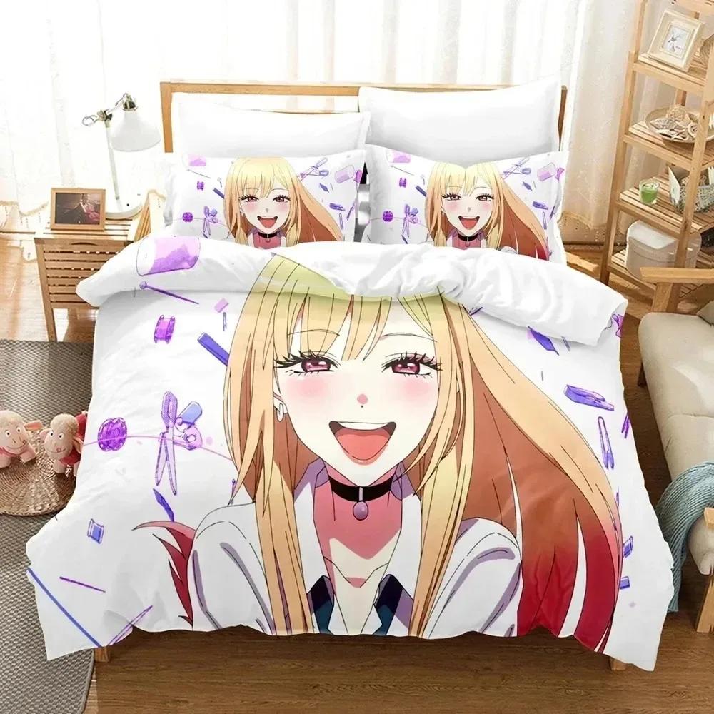 3D-печатный комплект постельного белья My Dress Up Darling с рисунком аниме Kitagawa Marin, пододеяльник для двуспальной кровати, двуспальной кровати, двуспальной кровати, двуспальной кровати, для взрослых и детей, пододеяльник
