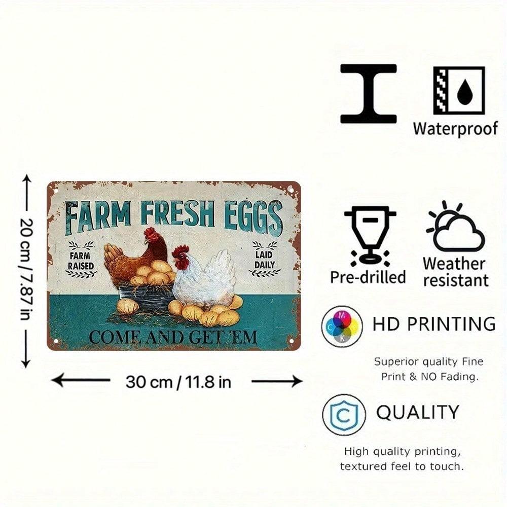 Vintage Tin Sign Farm Fresh Eggs Wall Art 8x12 Inch Kitchen Decor Plaque