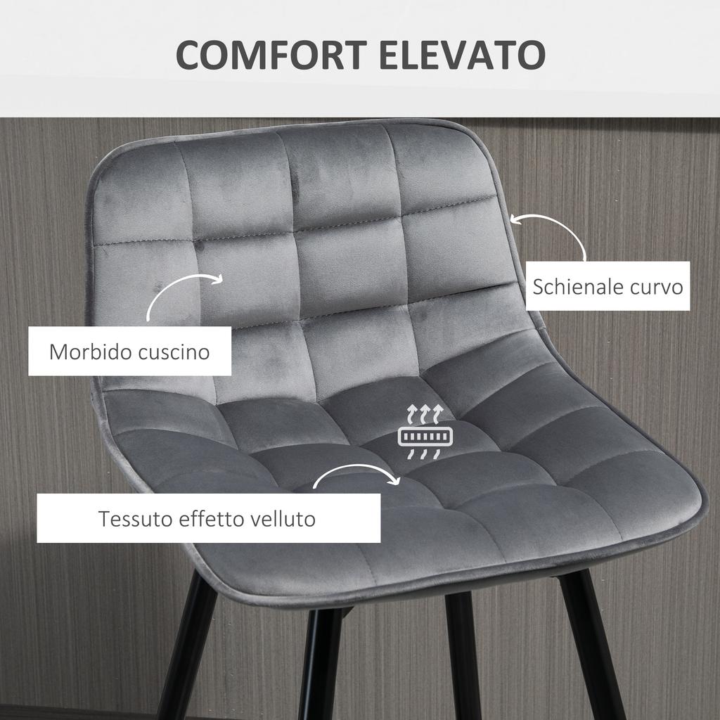 Set of 2 Nordic-style high stools with backrest and footrest. 45x47x88cm. Grey