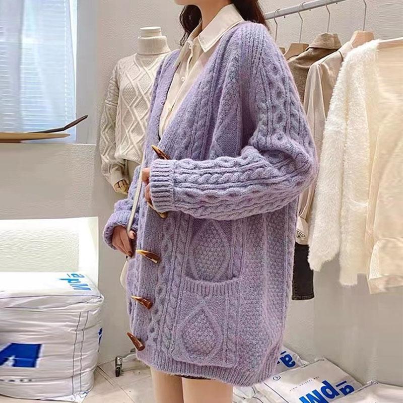 Ленивый стиль, жареное тесто, вязаный свитер, кардиган, пальто для женщин, 2023, корейский женский свободный кардиган, свитер, женские топы