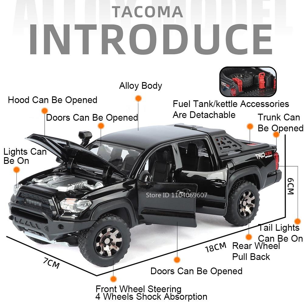 1:32 Модель Toyota Tacoma HiLux Игрушечные Внедорожники Сплав Литье под Давлением Звук Свет Двери Открываются Оттянуть Назад Амортизация для Детских Подарков