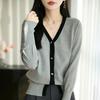 Women S V Neck Long Sleeve Knit Cardigan Sweater Button Front Korean Style