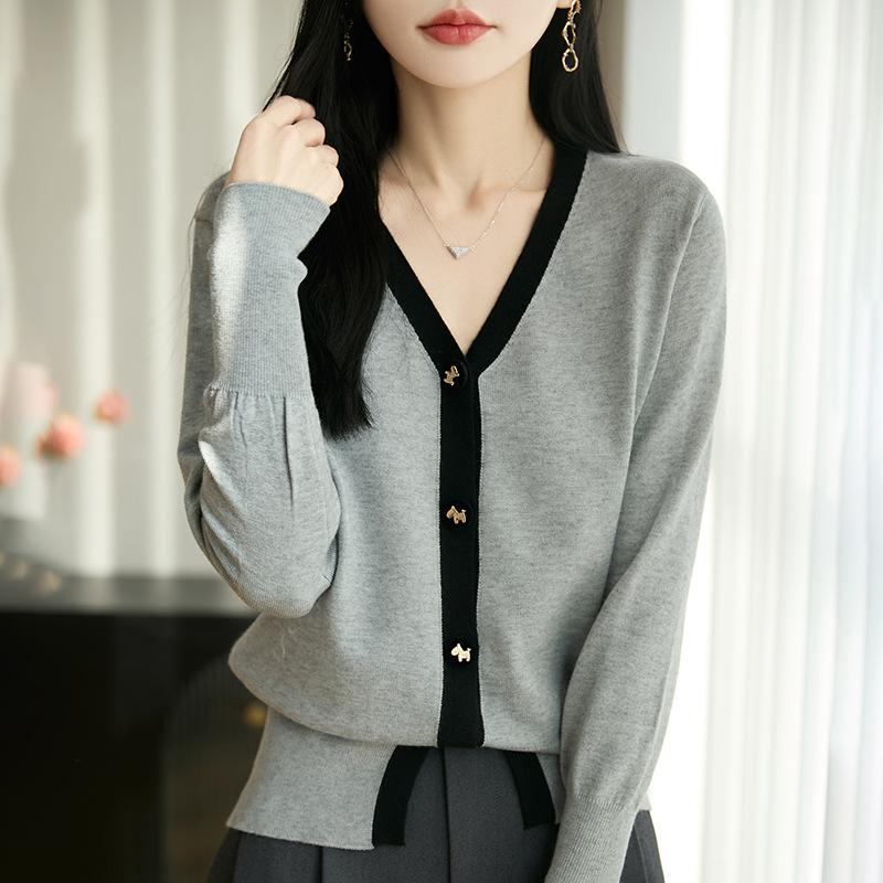Women S V Neck Long Sleeve Knit Cardigan Sweater Button Front Korean Style
