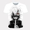 3D Цифровая печать Футболка Tokyo Ghoul, Модная футболка с аниме Канеки, Легкий полиэстер, Короткий рукав, Повседневная уличная одежда