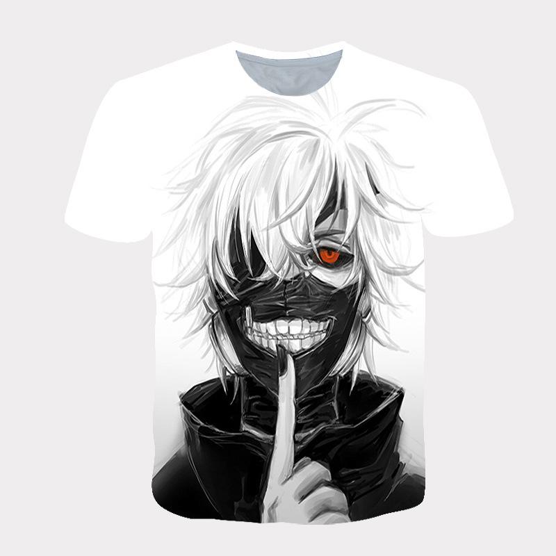 3D Цифровая печать Футболка Tokyo Ghoul, Модная футболка с аниме Канеки, Легкий полиэстер, Короткий рукав, Повседневная уличная одежда
