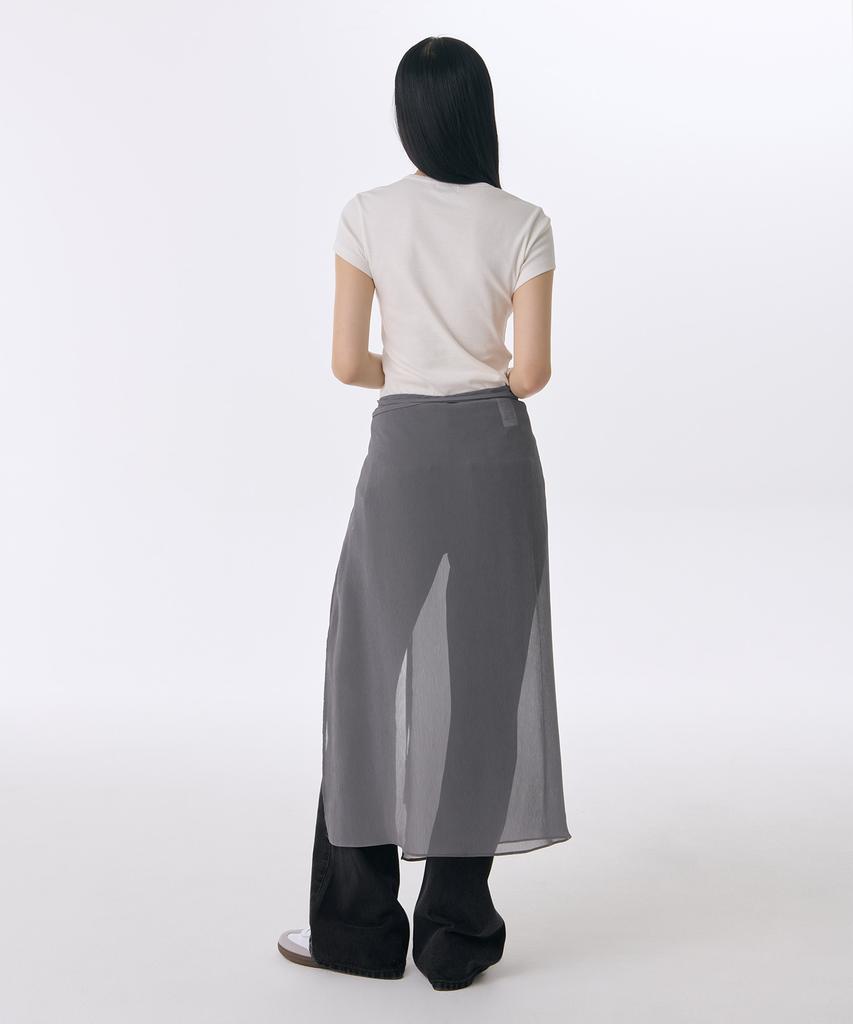 Musinsa Standard Woman Women'S Sheer Crinkle Layered Wrap Skirt_Long [Gray]