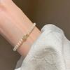 Nearly round natural freshwater mini rice-shaped pearl bracelet for women, summer Hetian jade niche light luxury stackable wear
