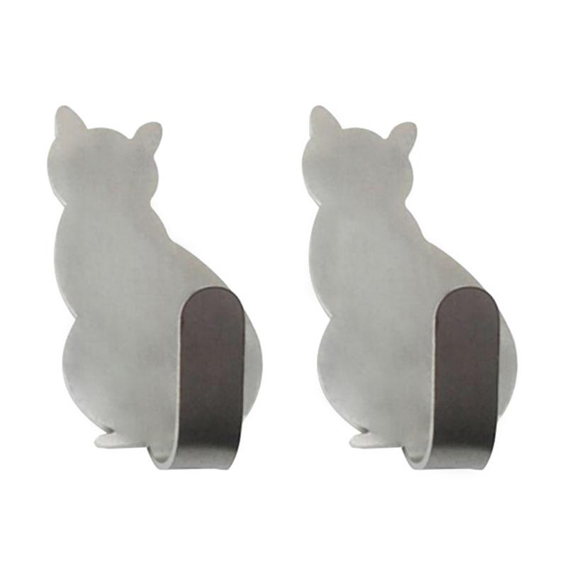 2Pcs Bathroom Storage Holder Cat Pattern Stainless Steel Kitchen Hanger Self-adhesive Hooks Towel Racks Door Clothes Wall Hanger