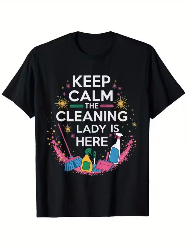 Graphic T-Shirt Featuring a Cleaning Lady - A Humorous Design for Cleaning Suppl
