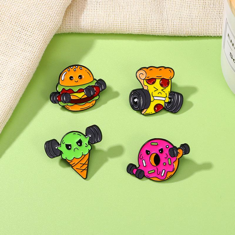 Новая Коллекция Эмалевых Брошей Statement Fitness Food Man: Пицца, Мороженое, Гантели, Гамбургер, Пончик, Штанга