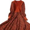 Spring Dresses Female Splicing Straps Thin Knitted Comfort Dress Fashion Versatile Corduroy Floral Dresses