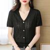 Summer Women's Knitted T-shirt Hollow Short Sleeve Knitted Shirt Women's Thin Loose Look Slimming Top