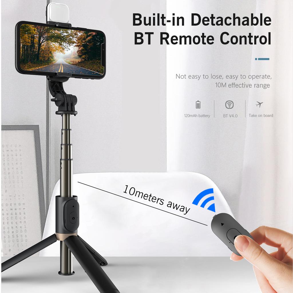 Aluminum Alloy Wireless BT Remote Control Selfie Stick Multifunctional Portable Tripod Stand with
