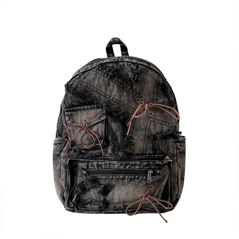 Рюкзак из стираной джинсовой ткани для женщин, большой вместимости, повседневная дорожная сумка для девочек, популярный и стильный дизайнер