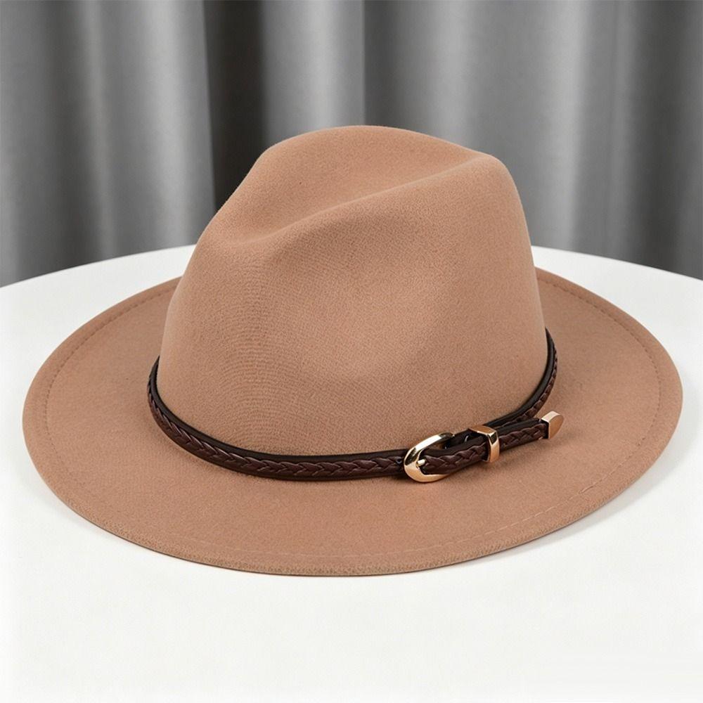 With Belt Buckle Panama Cap Vintage Cowboy Cap Fashion Rancher Hat for Men Women