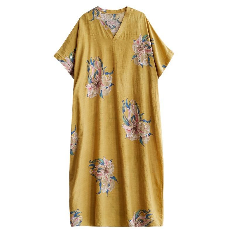 Реальное фото летнее платье с V-образным вырезом из тонкого хлопка и льна большого размера свободное литературное праздничное ветровка пляжная юбка ретро длинное платье