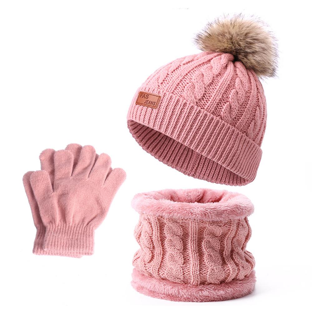 Children's Knitted Hat, Scarf, Gloves, Three Piece Set, Autumn and Winter New Item, Fur Ball Baby