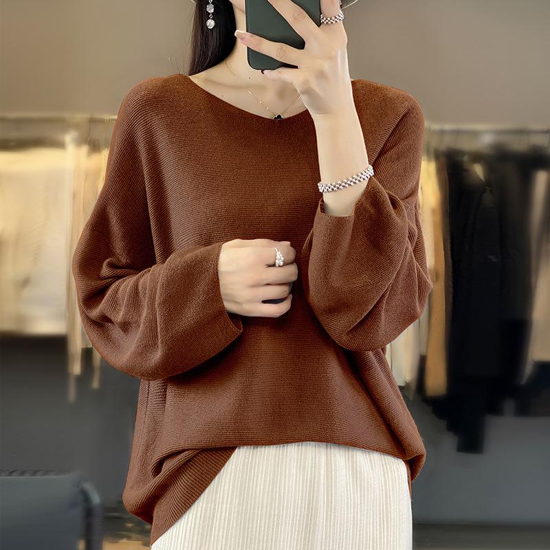 Женский тонкий вязаный свитер с v-образным вырезом, свободная большая версия ленивого свитера