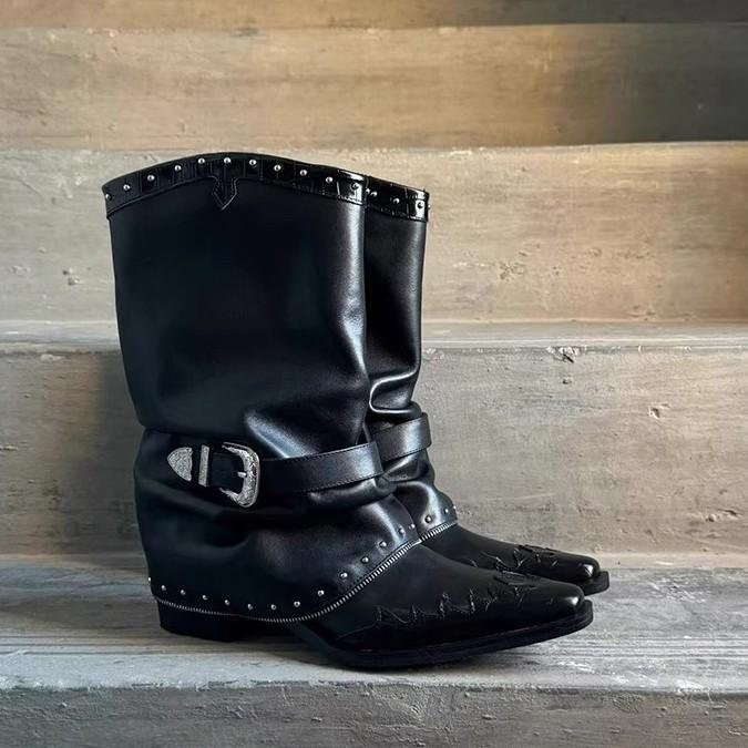 Модные женские ботильоны до щиколотки с острым носком из натуральной кожи, на каблуке-подковке, короткие ботинки, женские, с заклепками и пряжкой, роскошная обувь, женские, для вечеринки, ботильоны