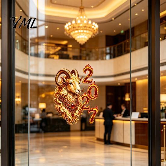 Indoor Outdoor Holiday Decor Chinese New Year Window Sticker, 2027 Goat Static Clings, Storefront Glass Decoration Reusable Lunar Xmas for Home