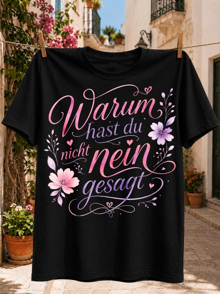 Warum Hast Du Nicht Nein Gesagt Elegant Pink Purple Calligraphyflowers Hearts And Vines Delicate Unisex All Tshirt