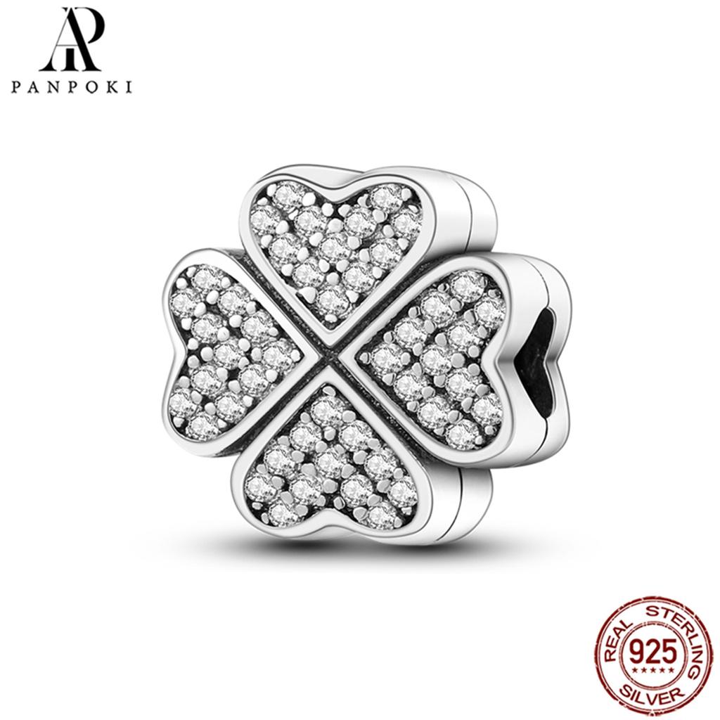 PANPOKI SS925 Sterling Silver Fixed Clip Stopper Beads Fit Bracelets Necklace NEW Luxury Women Gift DIY Jewelry Making