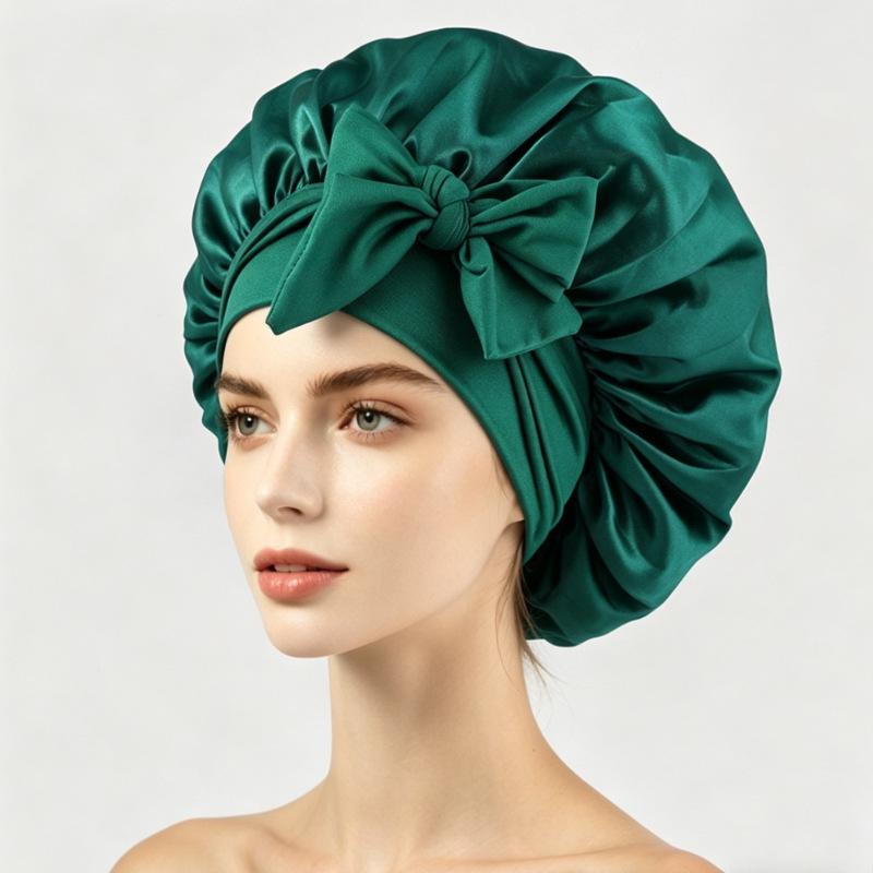 Silky Satin Sleep Cap with Tie-Up Ribbon for Women - Hair Care Hat