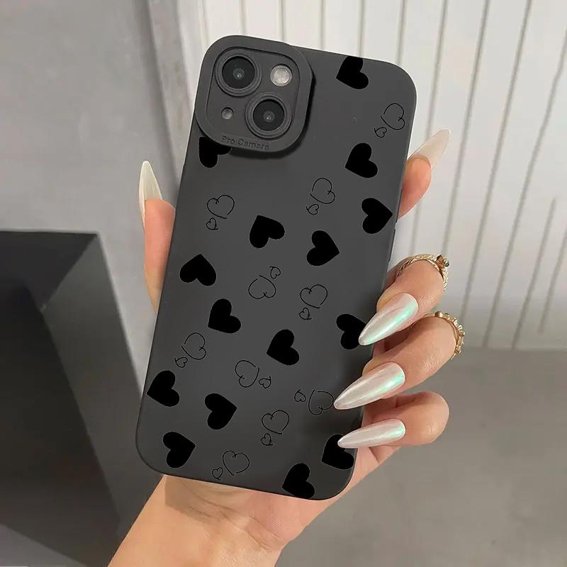 Черный чехол для телефона с сердцем для iPhone 17 16E 16 15 14 11 Pro Max Air 12 13 XS XR X 8 7 Plus SE2 Ударопрочный мягкий силиконовый чехол