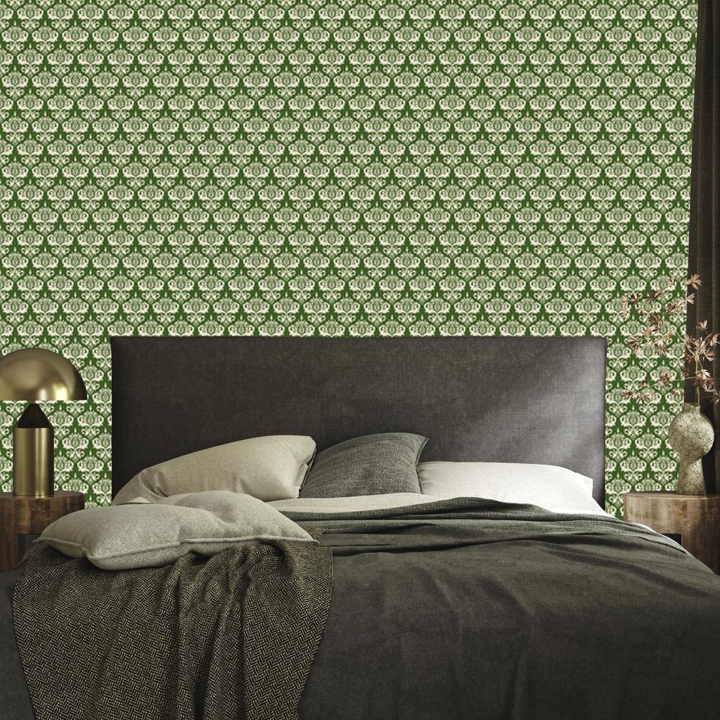 Christmas Damask Wallpaper Lime and Beige for Living Room and Bedroom 50x1000
