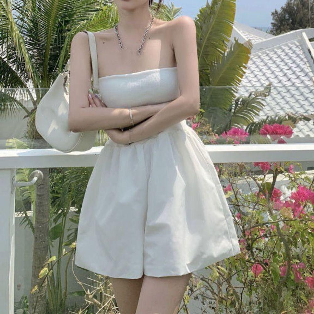 Комбинезон без рукавов и бретелей, шорты, широкий крой, высокая посадка, одежда для вечеринки